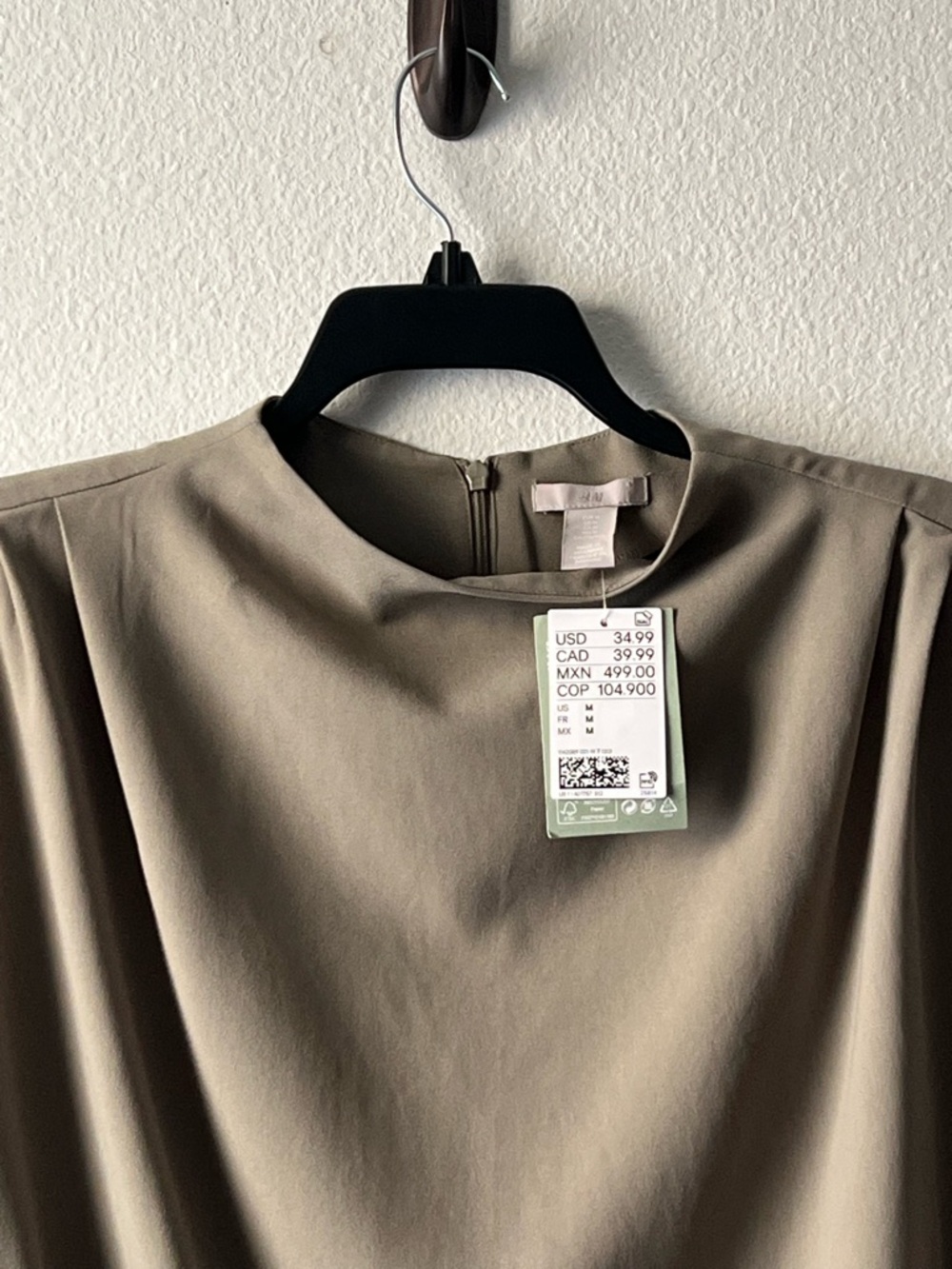 H&M Cute Taupe Draped Short-Sleeve Mini Dress, Size M - Picture 6 of 13